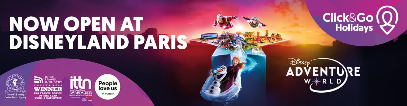 Promotional banner for Disneyland Paris holidays with Click&Go Holidays.
