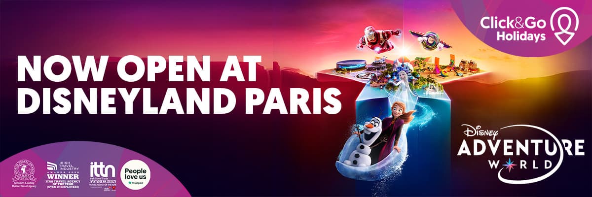 Promotional banner for Disneyland Paris holidays with Click&Go Holidays.