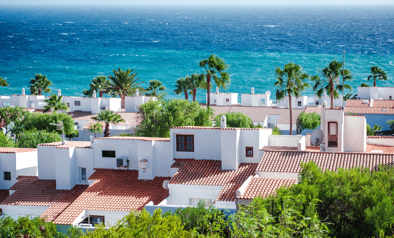 The iconic white houses and blue waters in Tenerife.