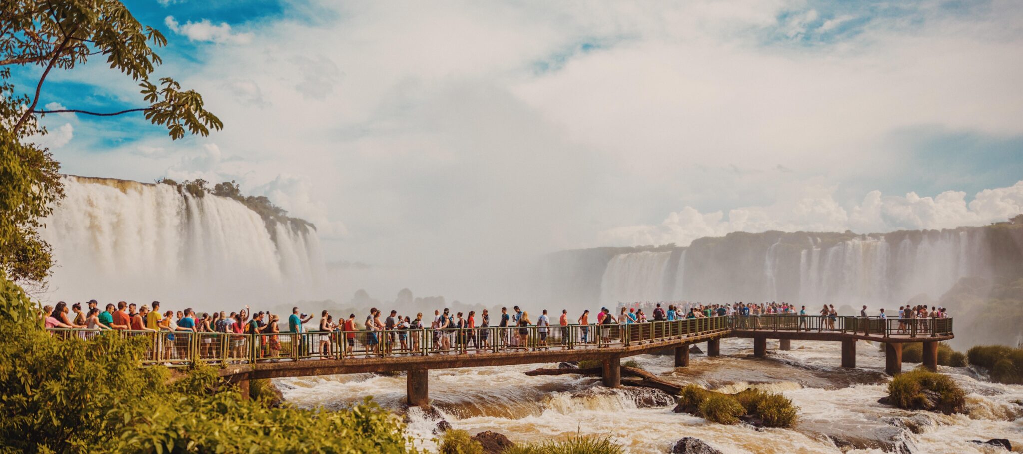 Crowd at waterfall