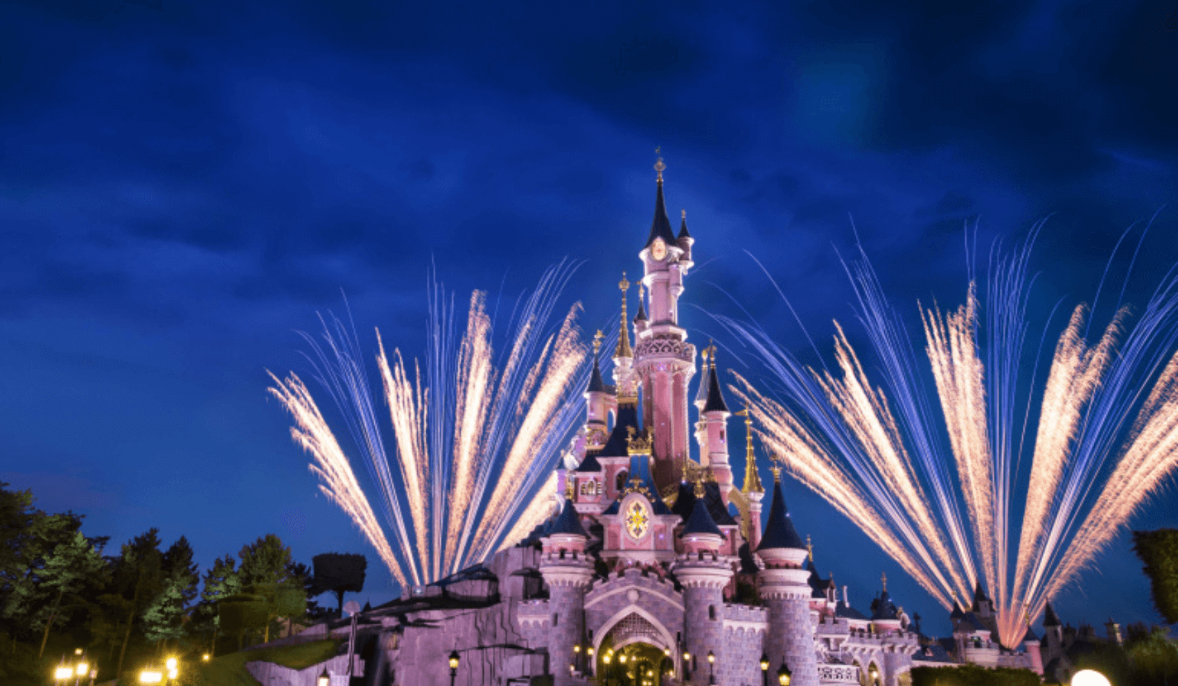 Fireworks at Sleeping Beauty's Castle at Disneyland Paris.
