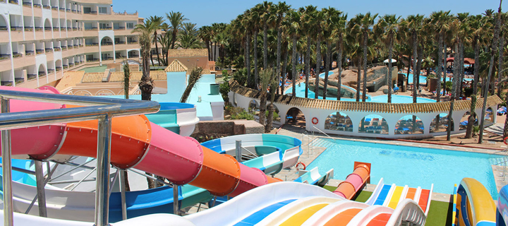 Waterslides in the Playasol Spa Hotel in Roquetas de Mar, Spain.