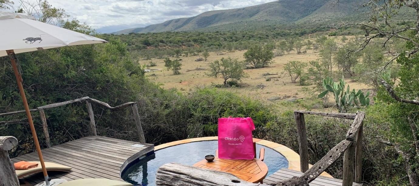 View from private bush lodge with its own plunge pool overlooking the African landscape