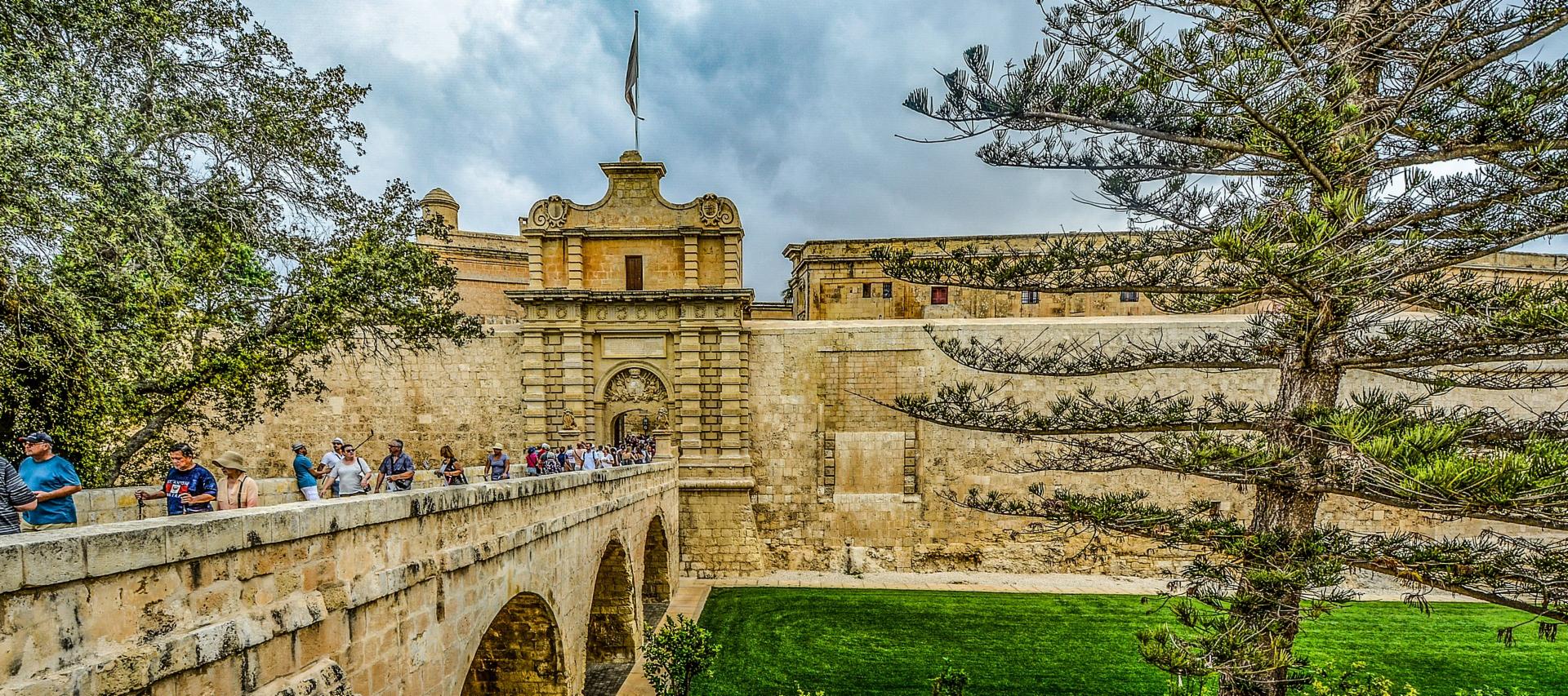 The city gates into Mdina, Malta.