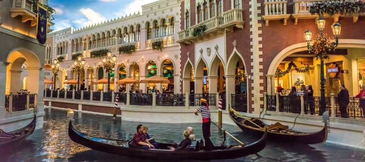 The gondolas inside The Venetian Hotel in Las Vegas