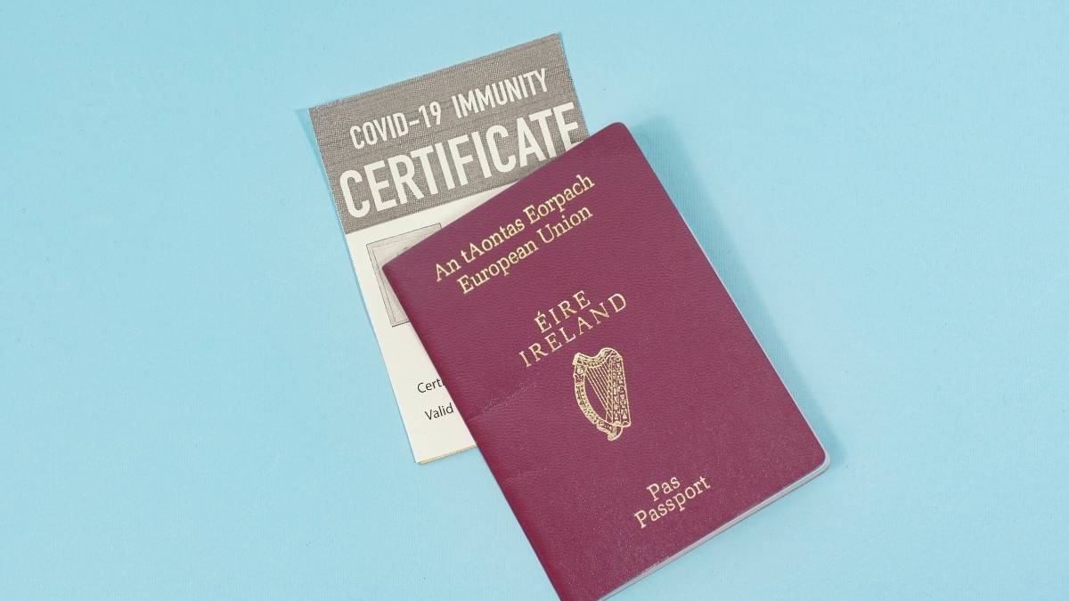 Irish passport with a COVID-19 immunity certificate