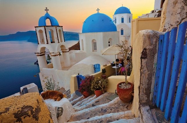 Cruise ships to Santorini Island dock at Thira