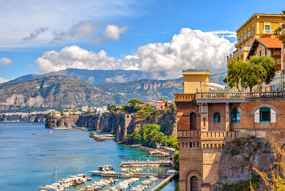 The city of Sorrento overlooking the water.