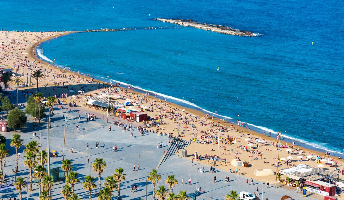 An Aerial View of the crowds enjoying the weather at one of Tenerifes stunning beaches