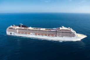 aerial view of MSC Orchestra cruise ship on a sunny day